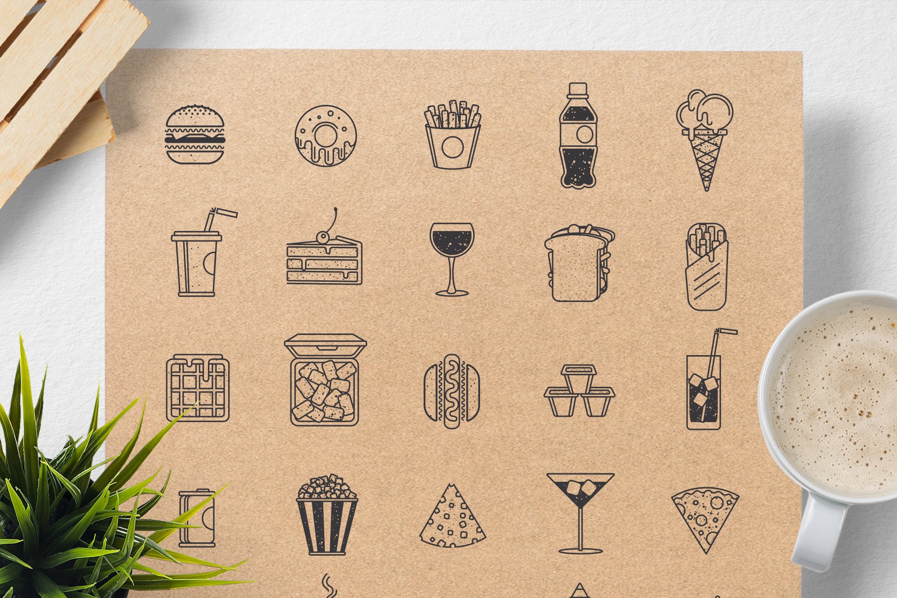 Fast food icons & logos cover image.