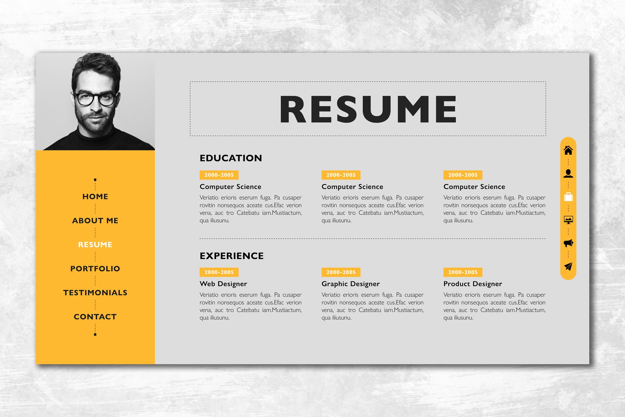 Yellow and gray resume template.