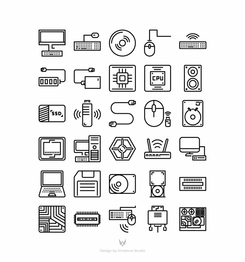 30 Computer Hardware Icon Sets – MasterBundles