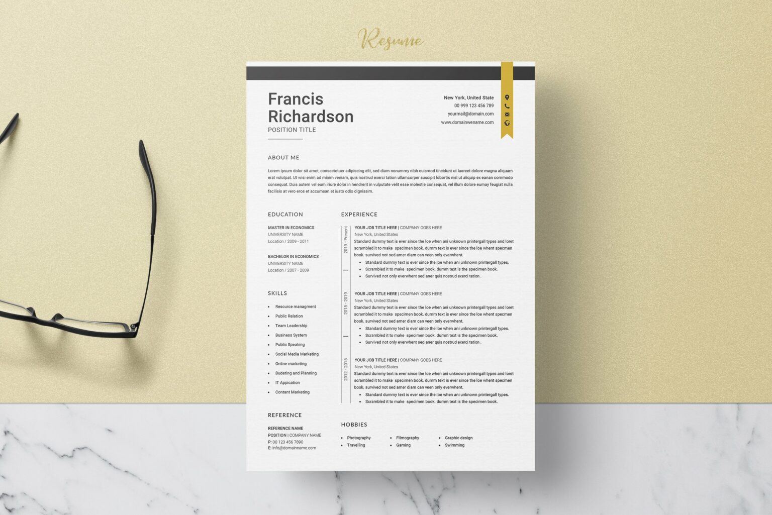 Clean Resume/CV Word – MasterBundles