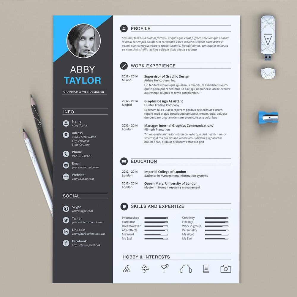 Professional resume template with a blue accent.