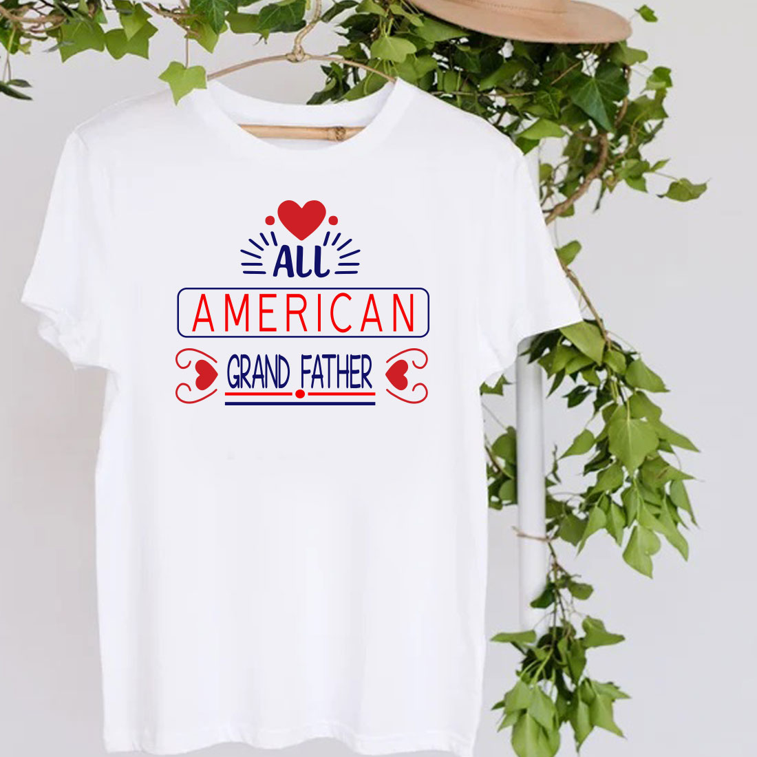 White t - shirt with the words all american and a heart on it.