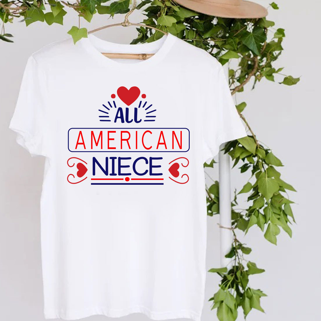 American nice t - shirt hanging on a wall.
