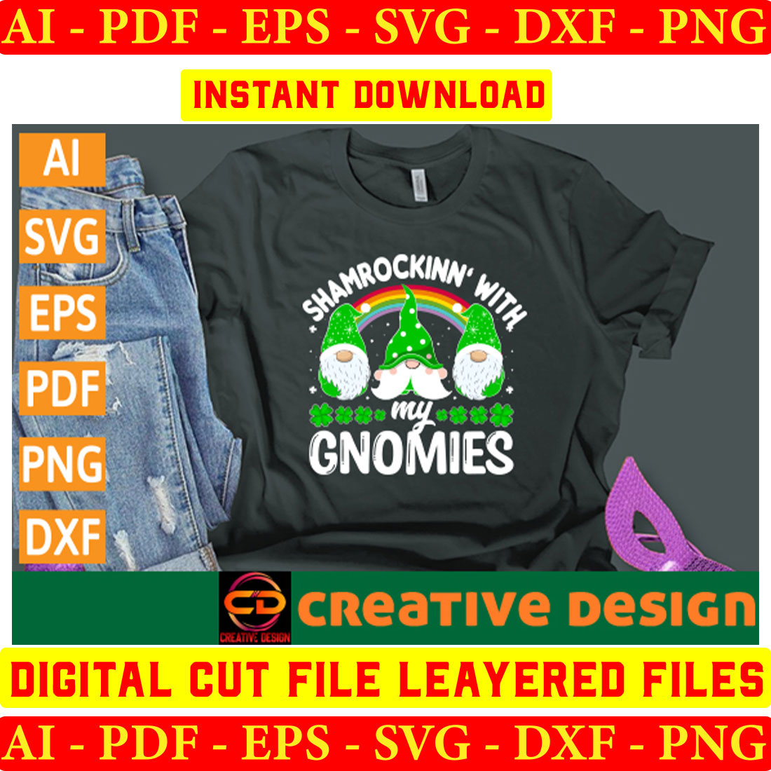 T - shirt that says shamrocks with gnomes on it.