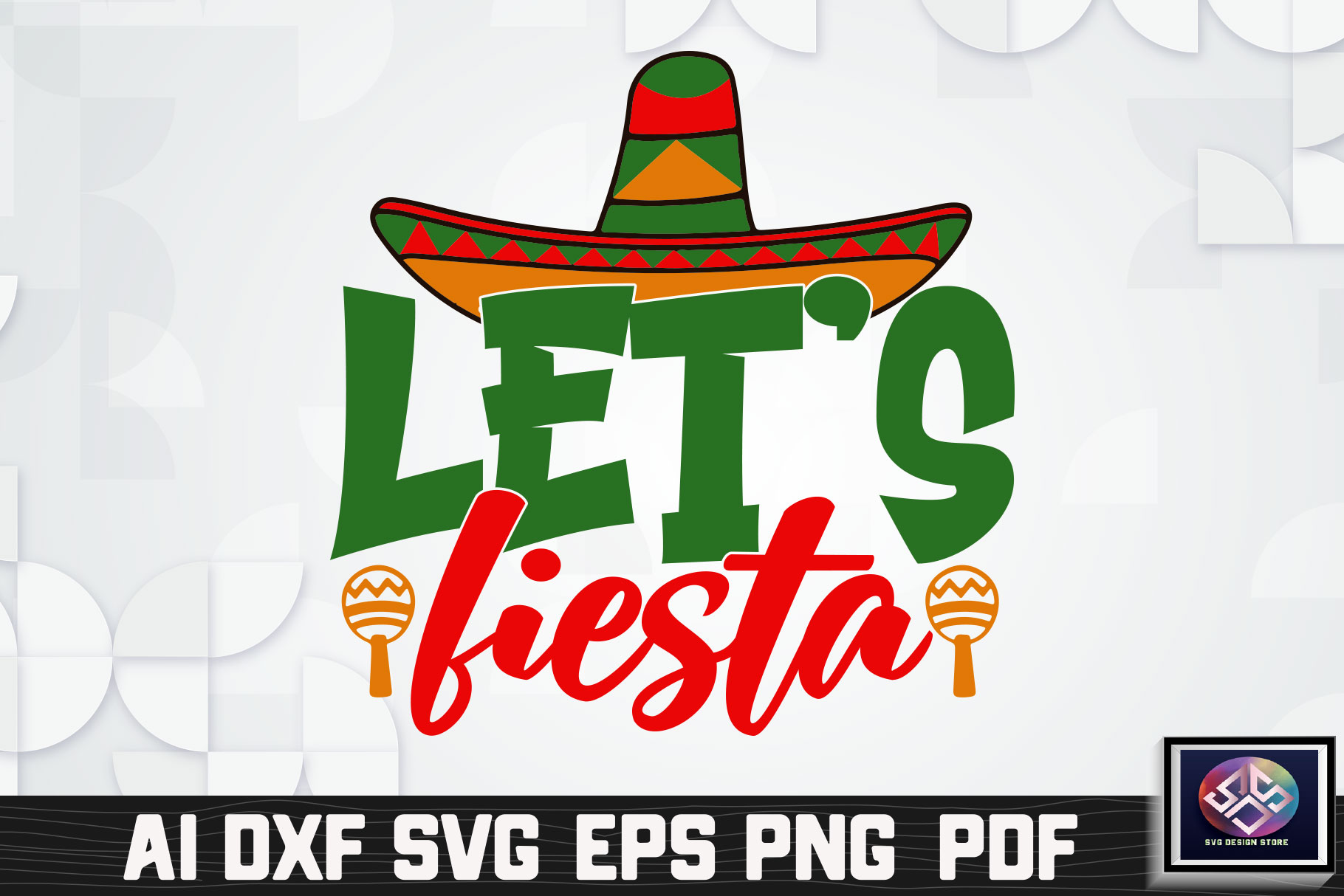 Mexican logo with the words let's fiesta and a sombrero.