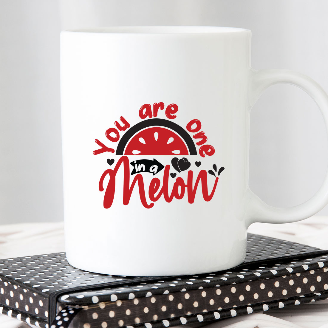 White coffee mug with the words you are one in a melon on it.