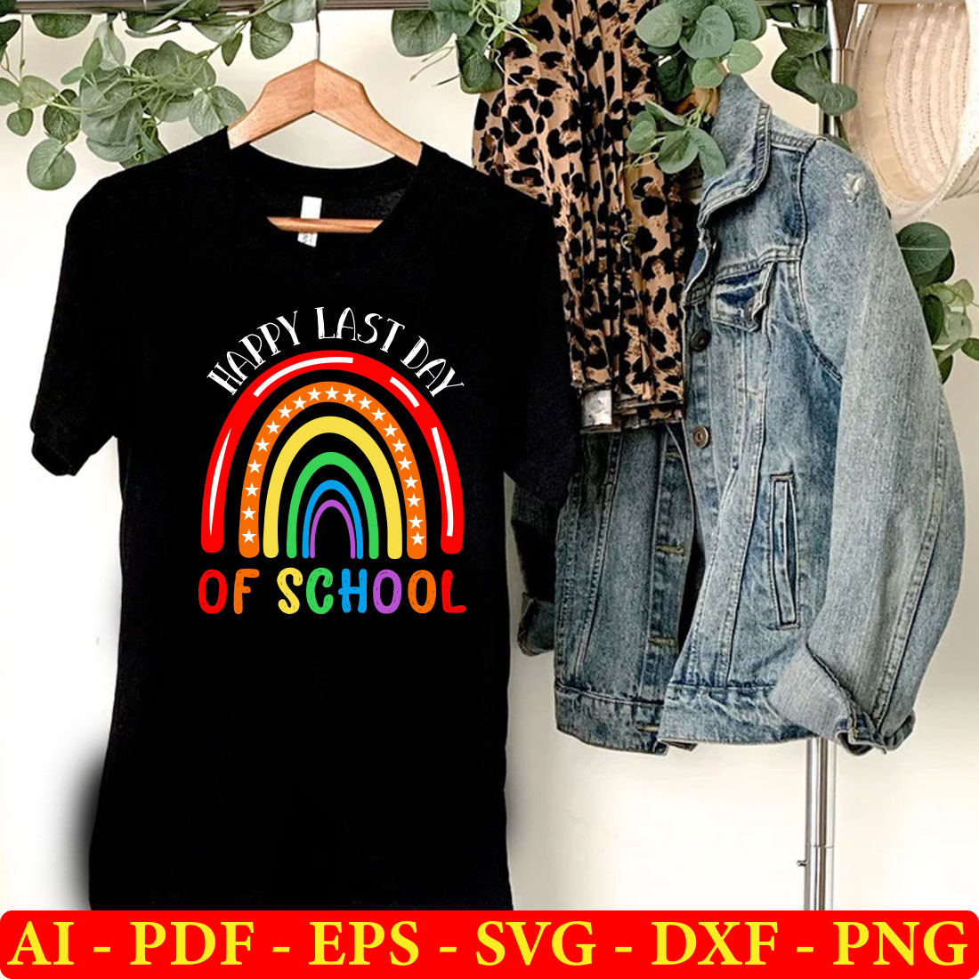 T - shirt that says happy easter of school with a rainbow on it.