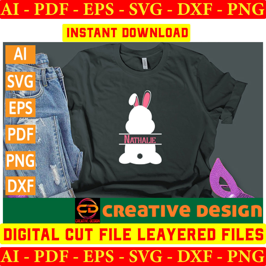 T - shirt with a bunny sitting on top of it.