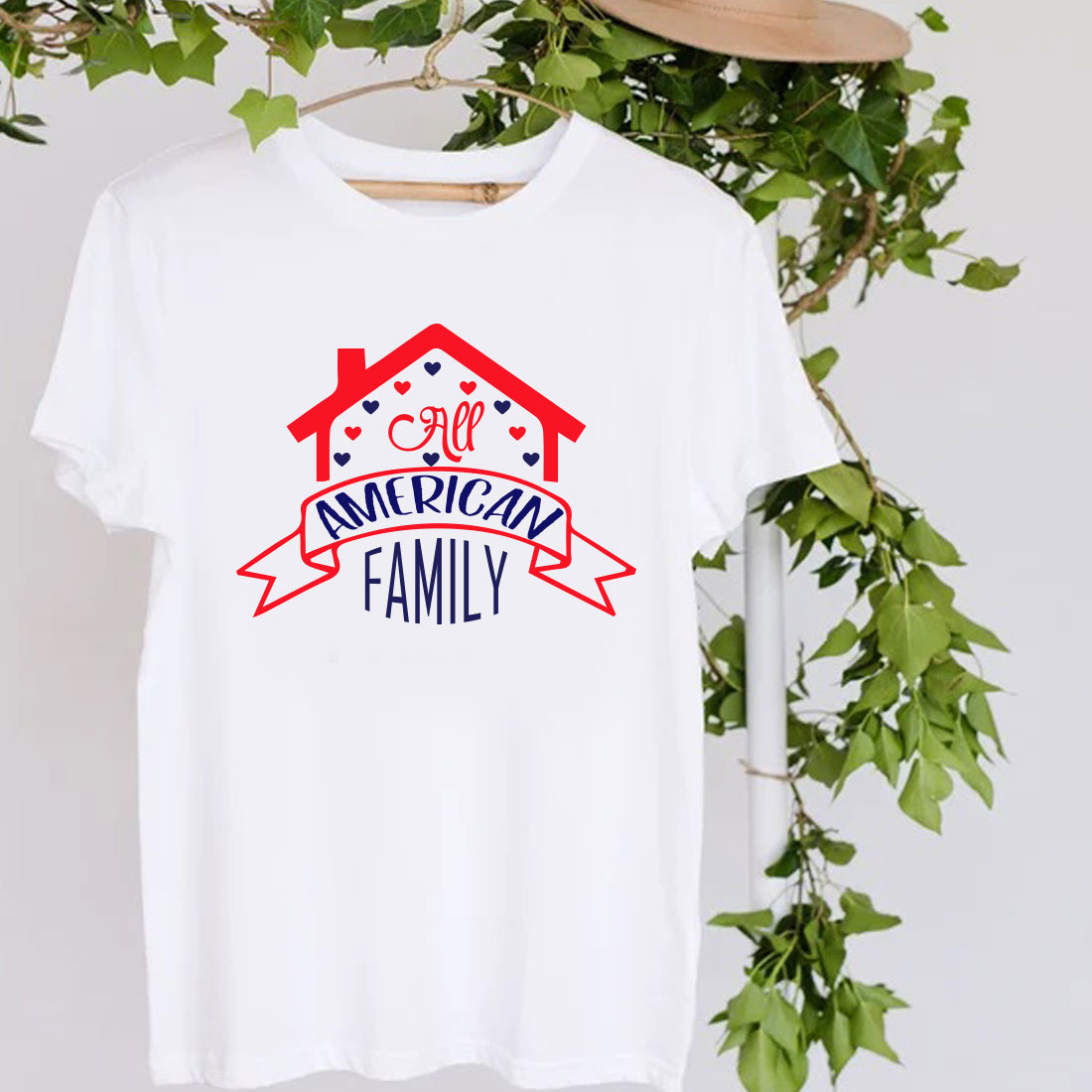 American family t - shirt hanging on a wall.
