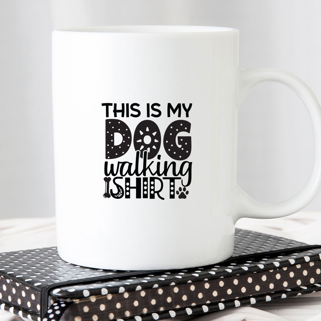 This is my dog walking is here coffee mug.