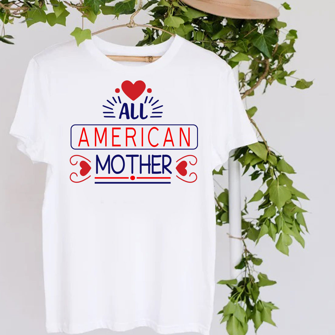 White t - shirt with the words all american mother printed on it.