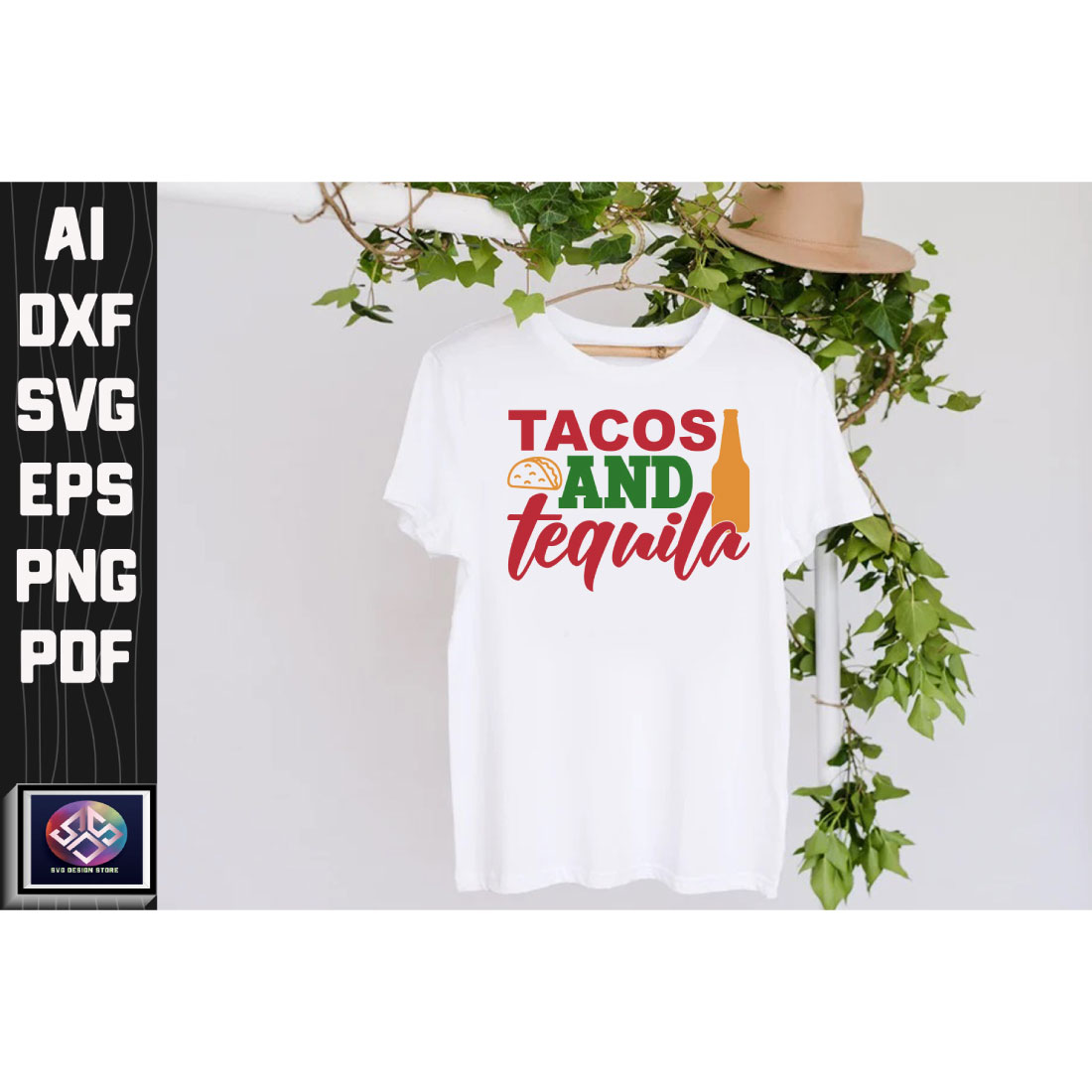T - shirt that says tacos and tequila on it.