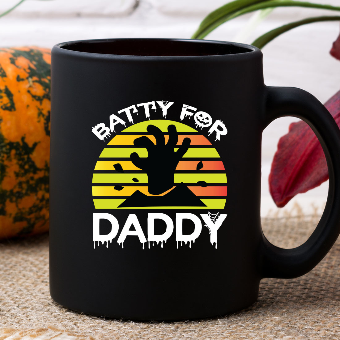 Black coffee mug with the words patty for daddy on it.