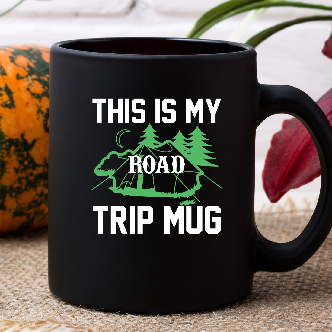 This is my road trip mug on a table.
