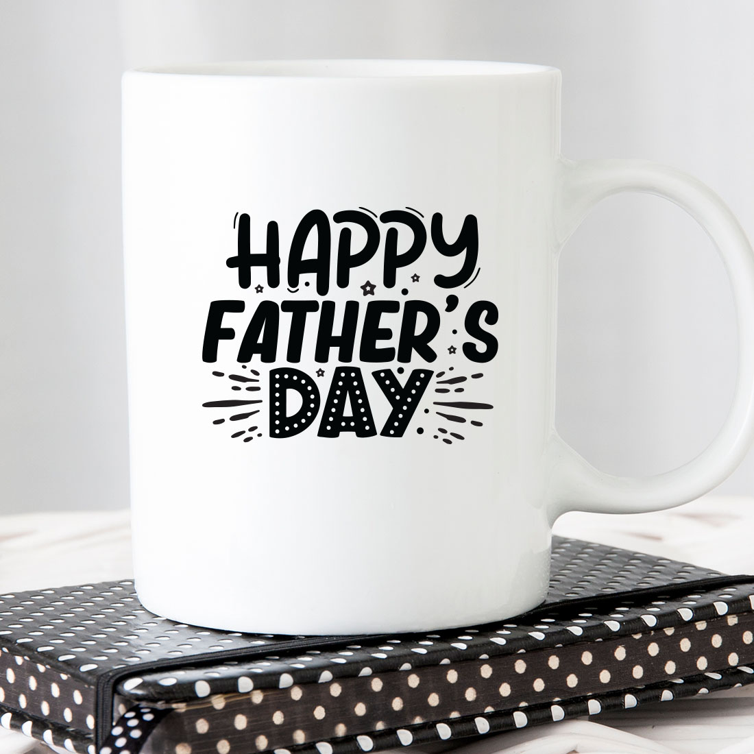 White coffee mug that says happy father's day.