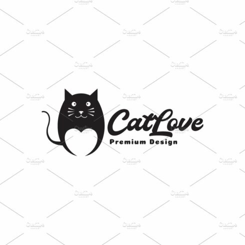 negative space black cat love logo cover image.