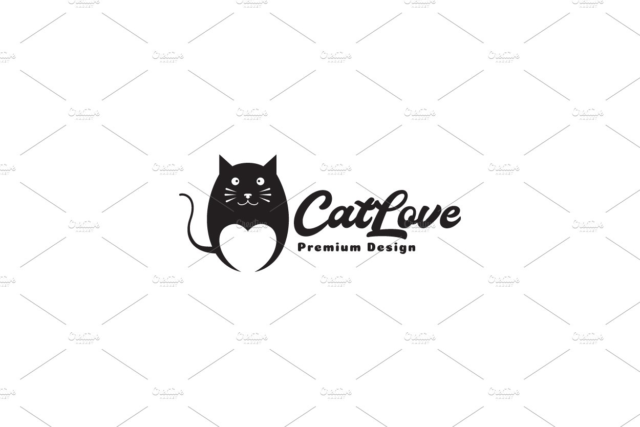 negative space black cat love logo cover image.
