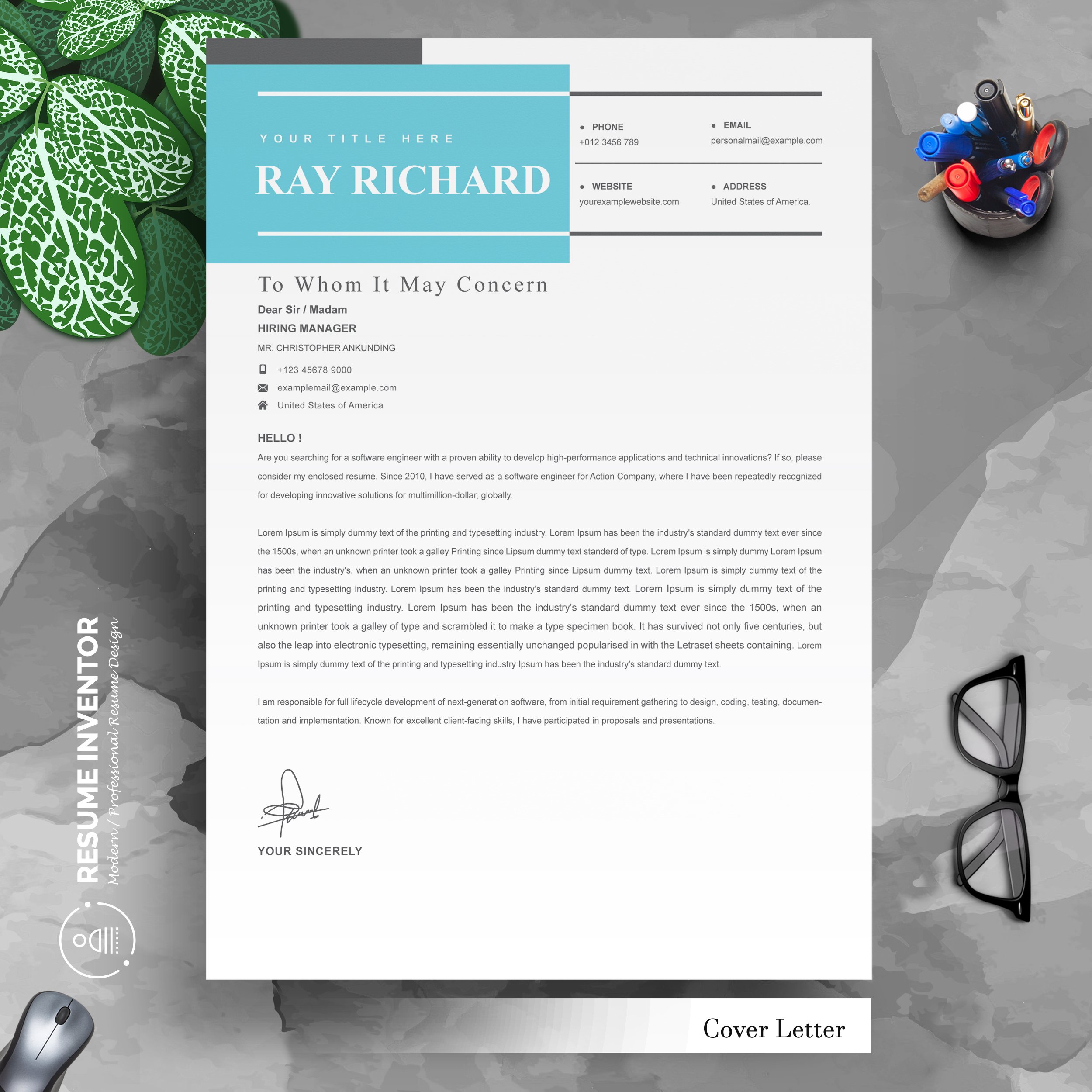 03 3 pages professional ms word aple pages eps photoshop psd resume cv design template design by resume inventor 397