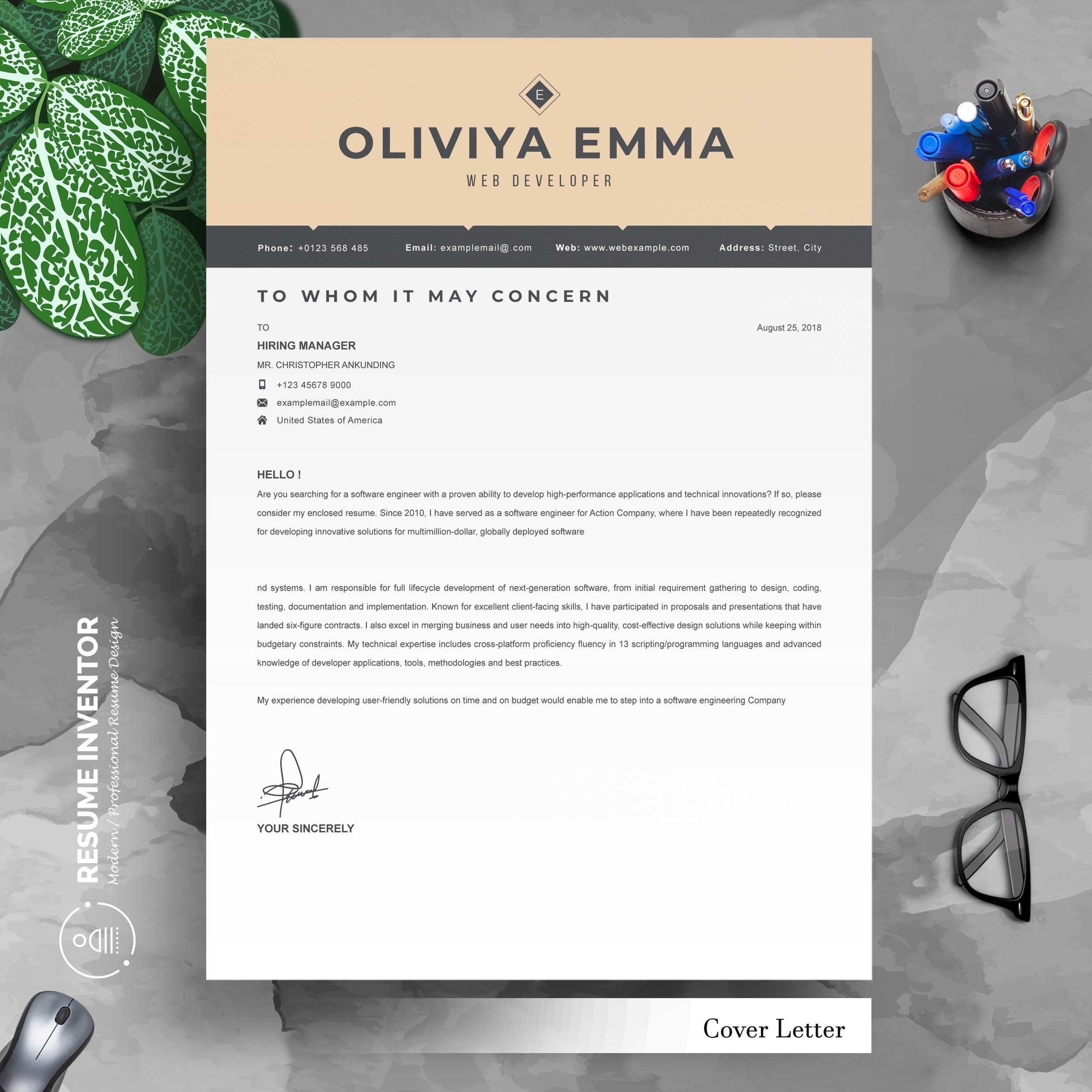 03 3 pages professional ms word aple pages eps photoshop psd resume cv design template design by resume inventor 662
