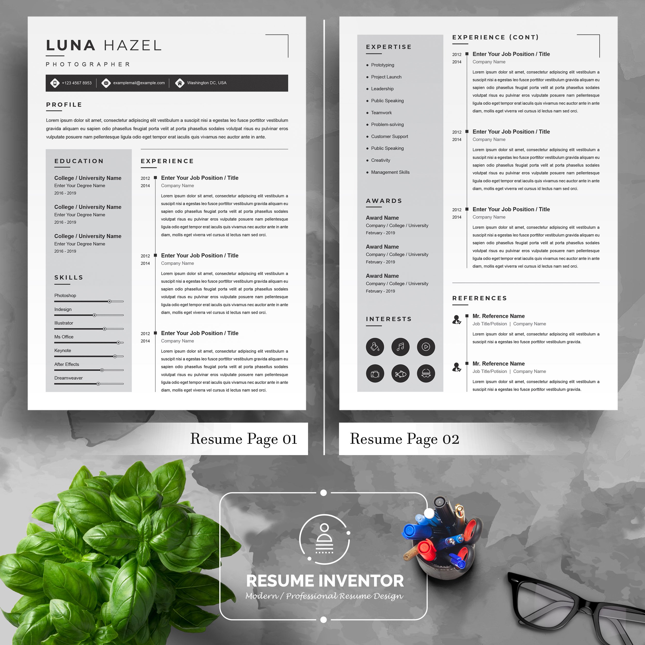 03 5 pages professional ms word aple pages eps photoshop psd resume cv design template design by resume inventor 250