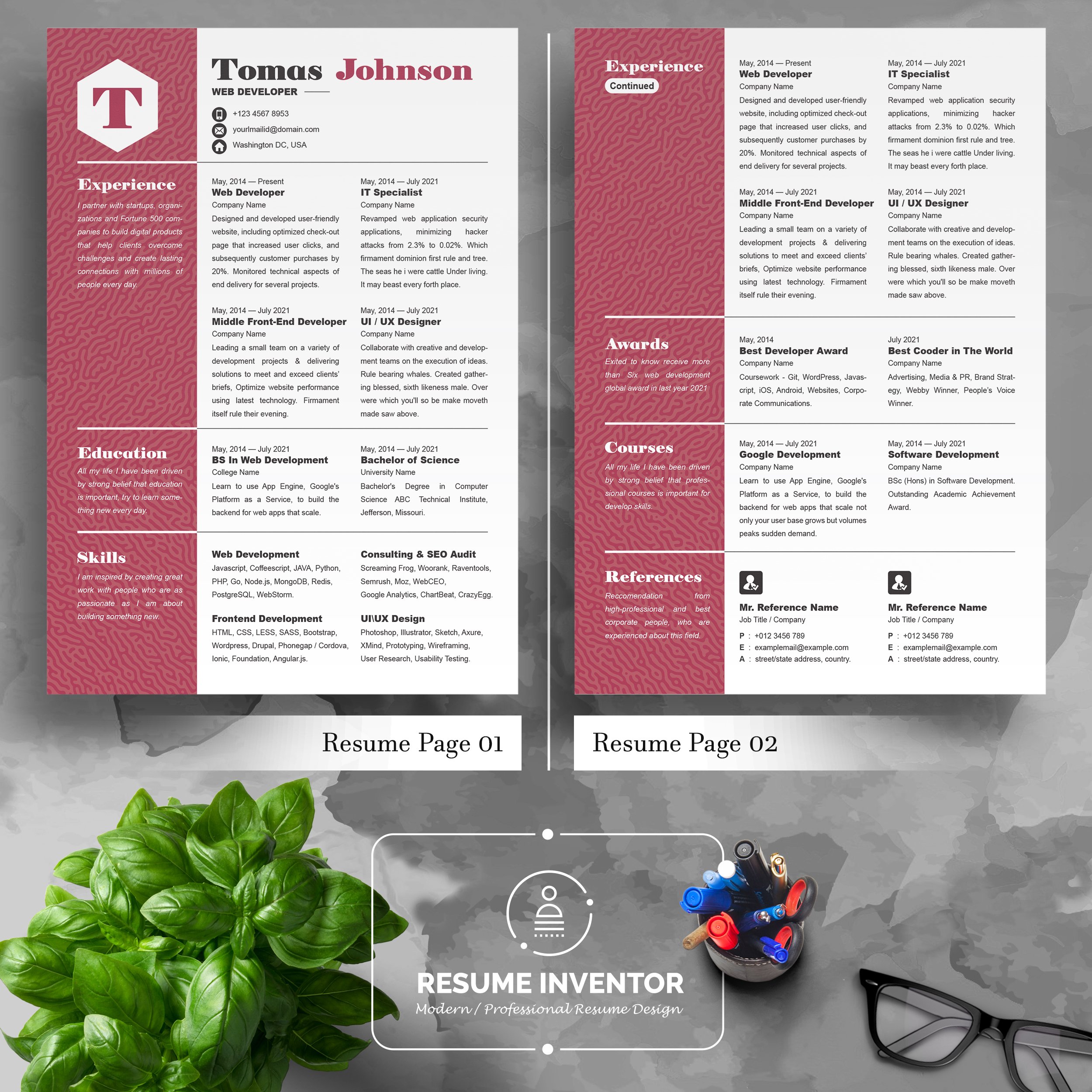 03 5 pages professional ms word aple pages eps photoshop psd resume cv design template design by resume inventor 421