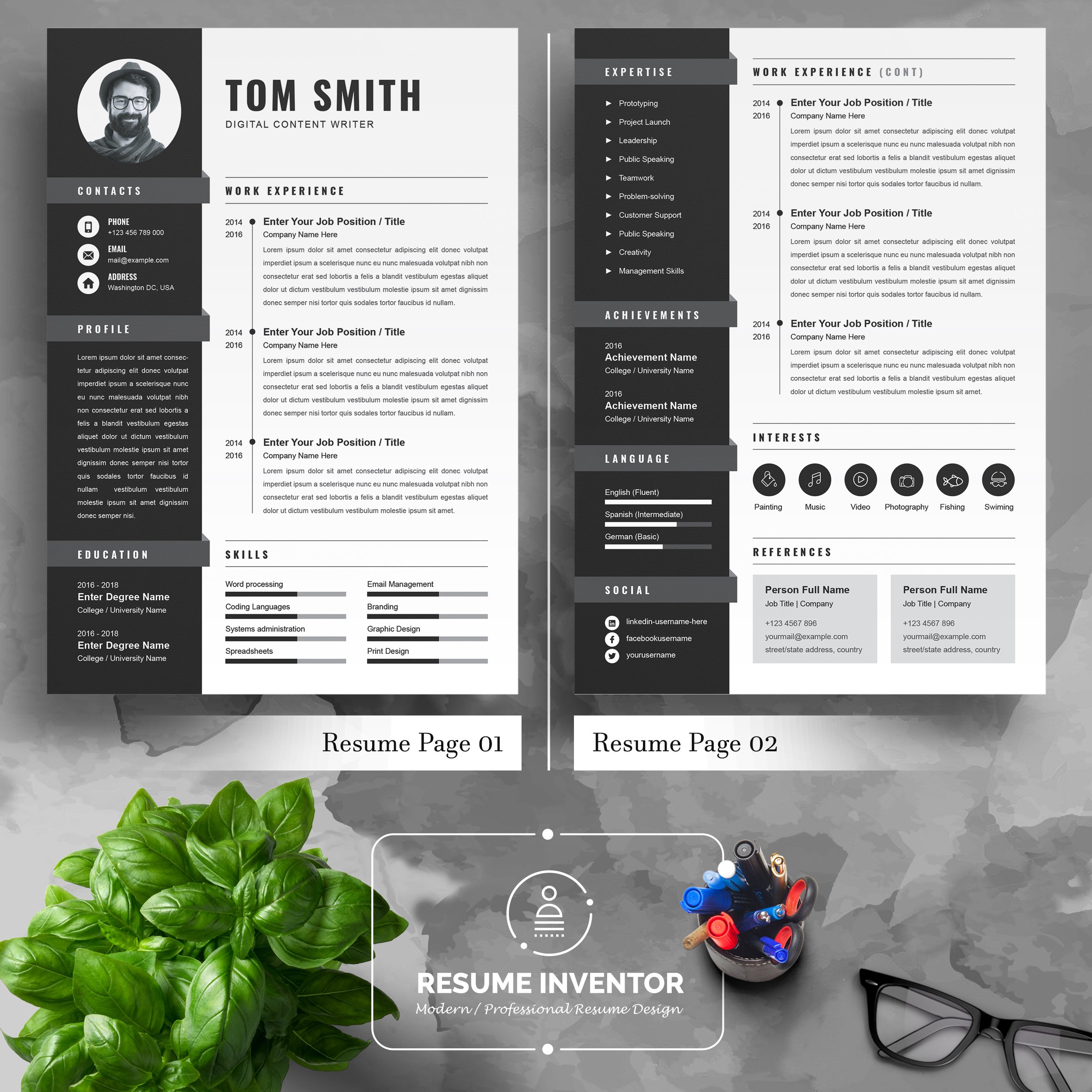 03 5 pages professional ms word aple pages eps photoshop psd resume cv design template design by resume inventor 459