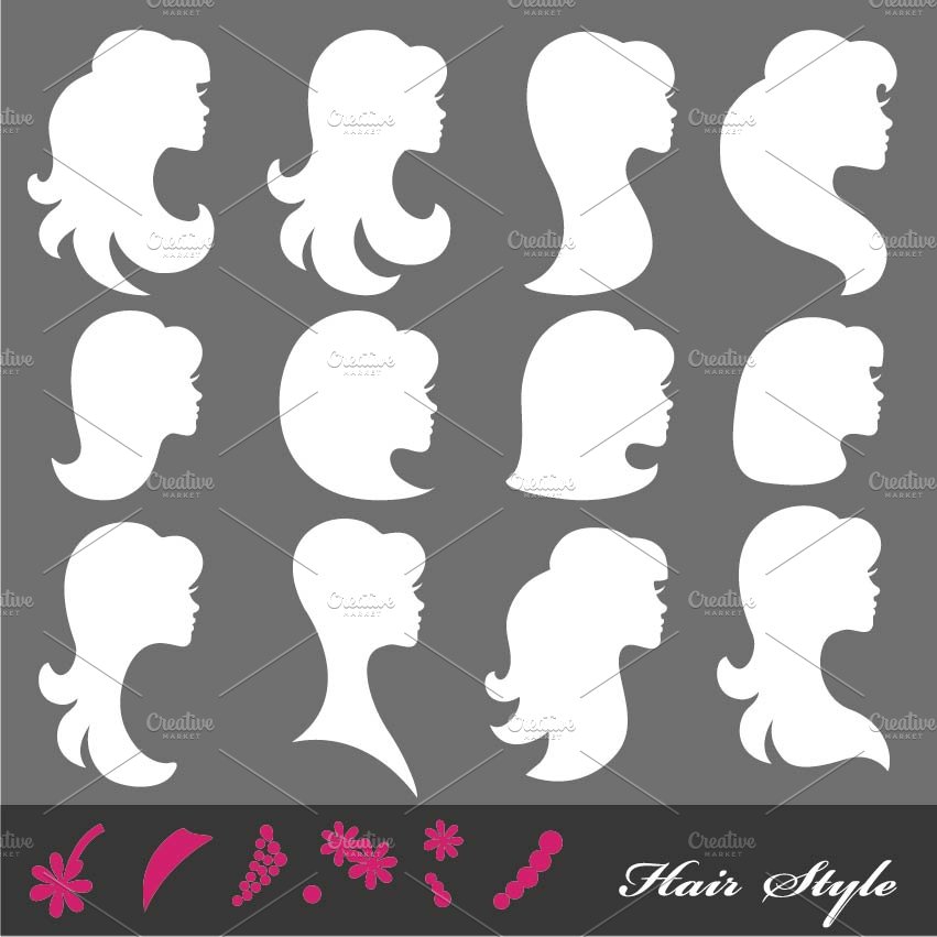 Girl face silhouette icon.Hair style preview image.