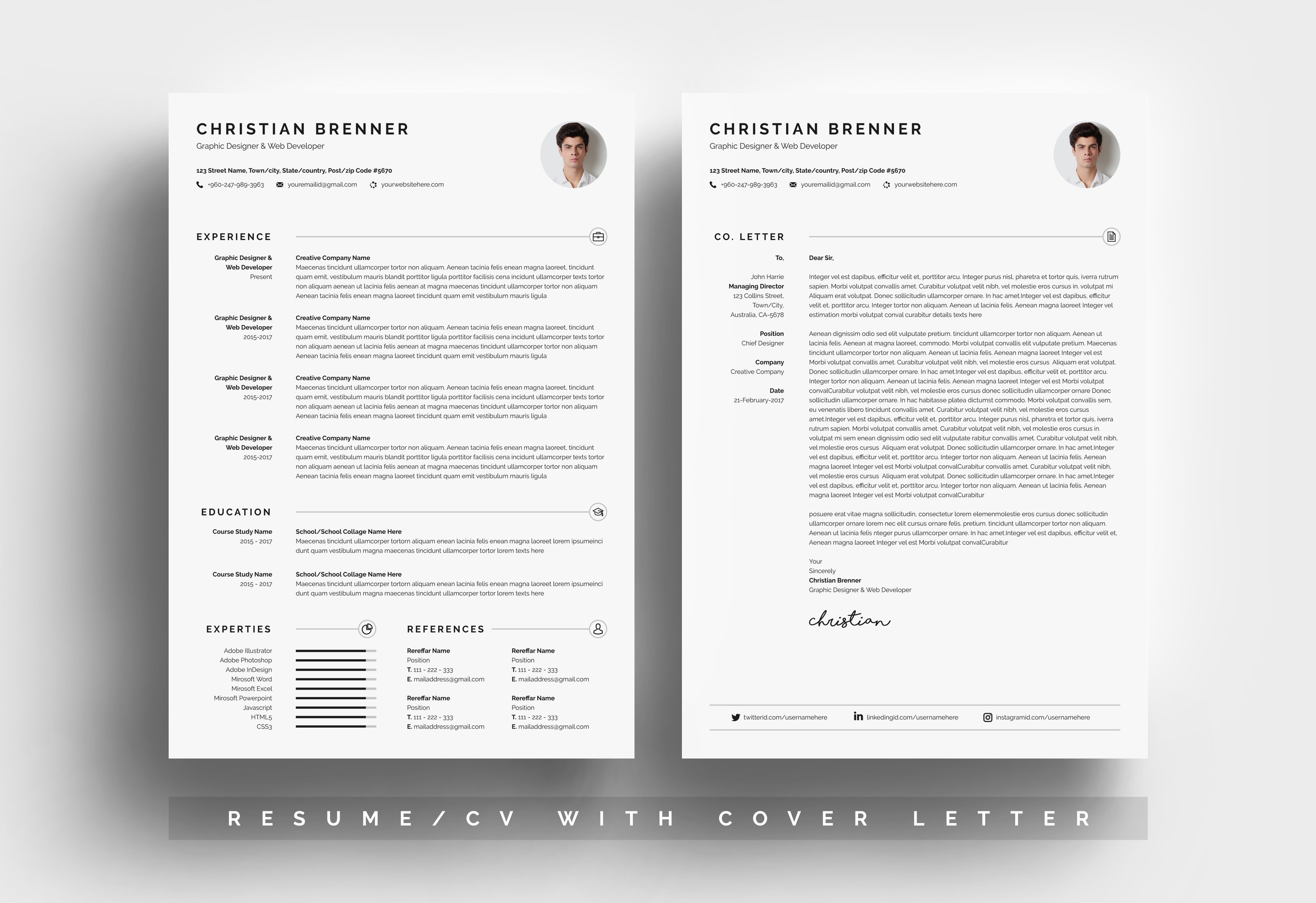 Clean Resume/CV With Cover Letter preview image.