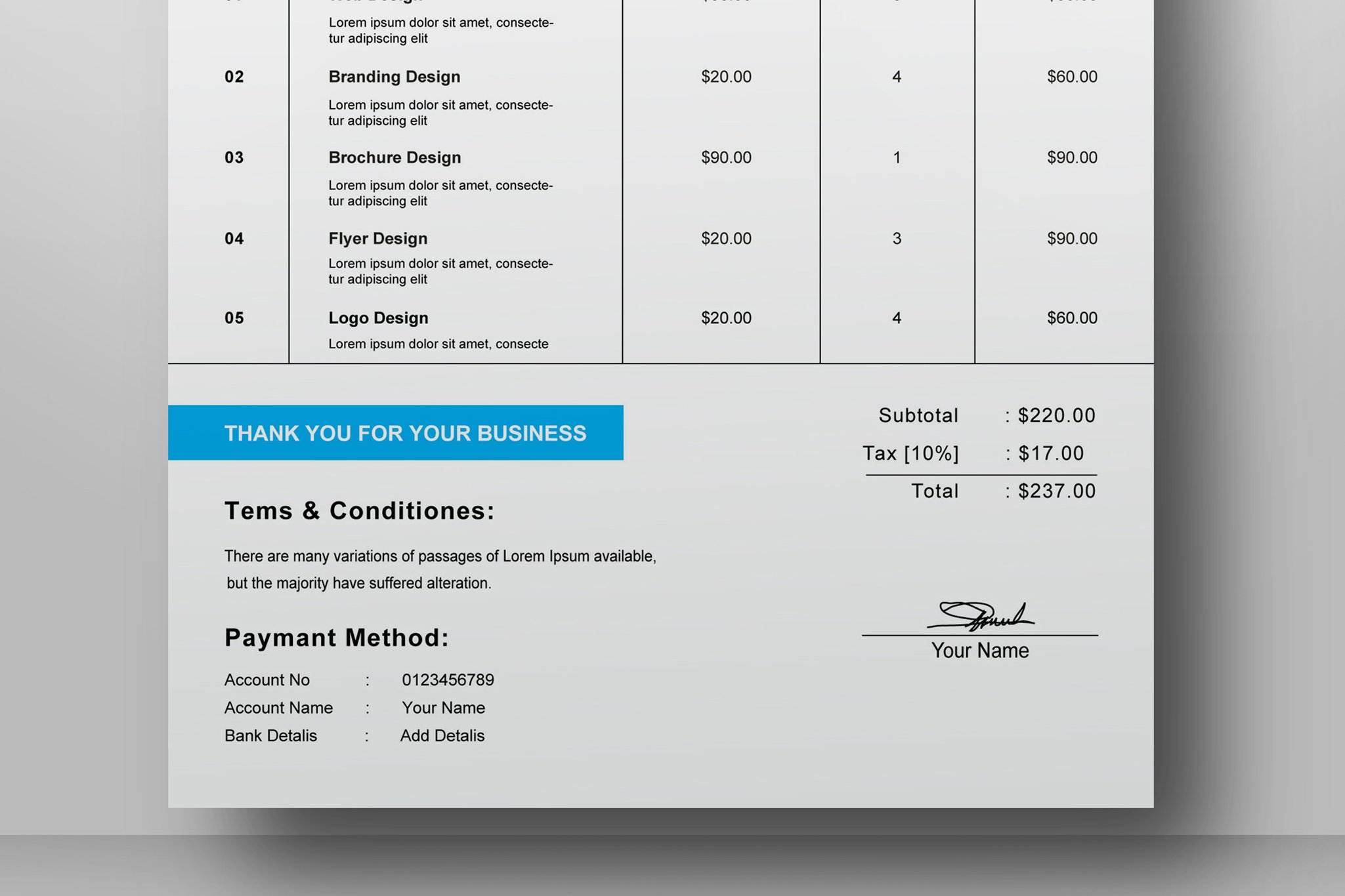 Invoice Layout with Blue Accents preview image.