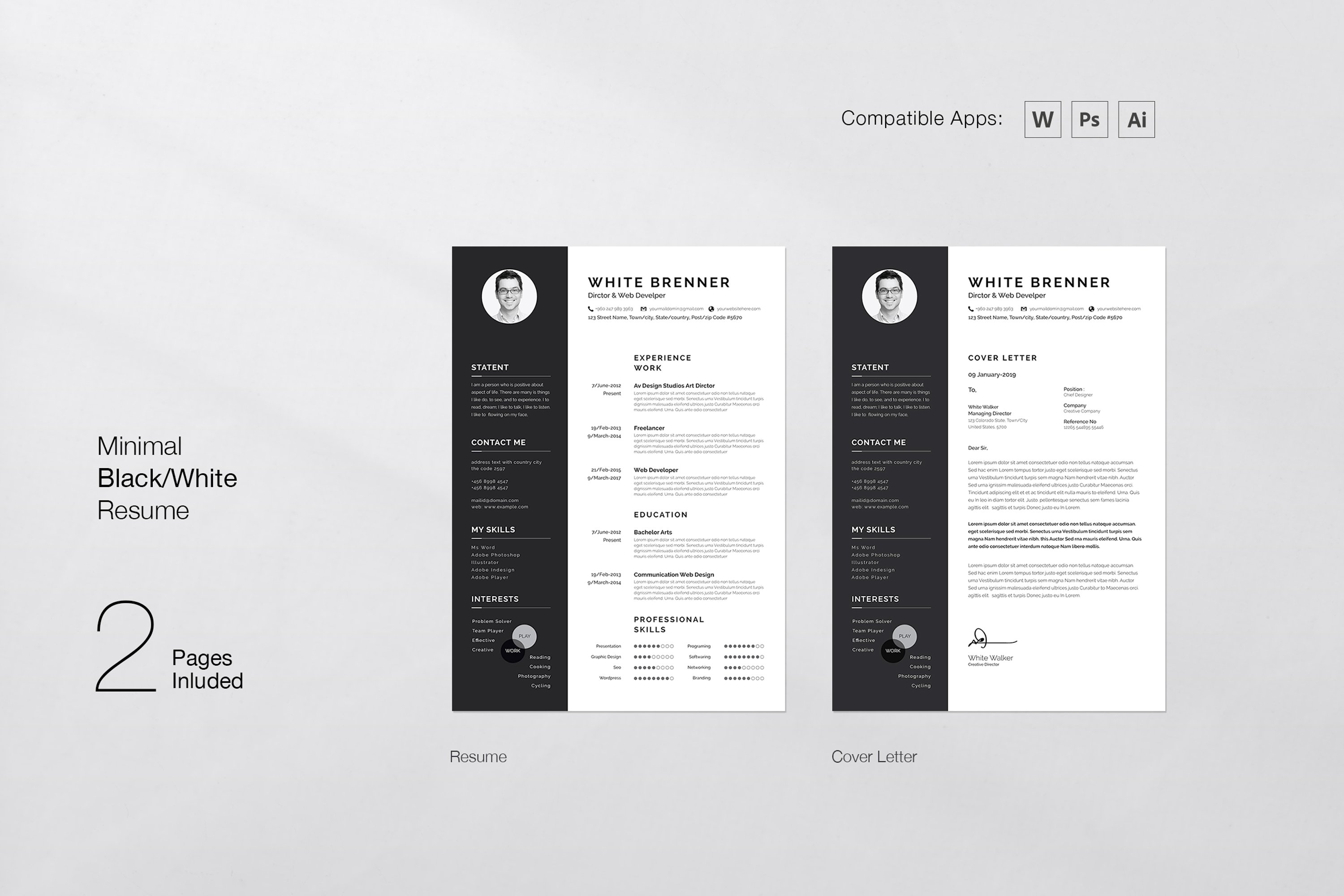 03 minimal black white resume template 380