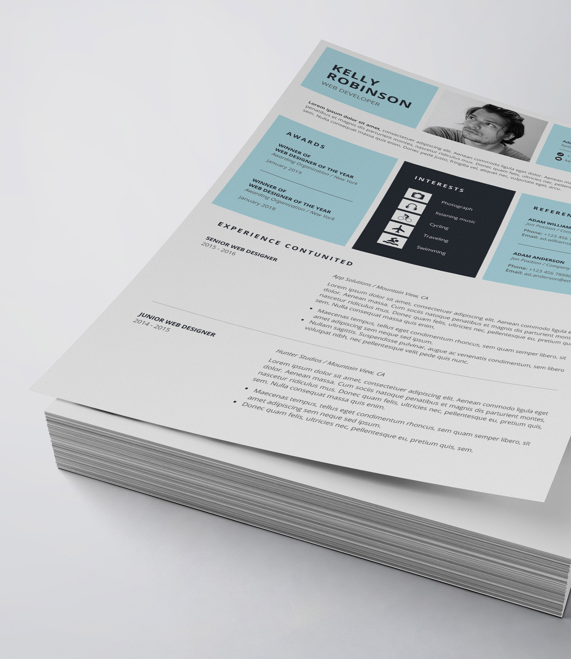 Clean and modern resume template with blue accents.