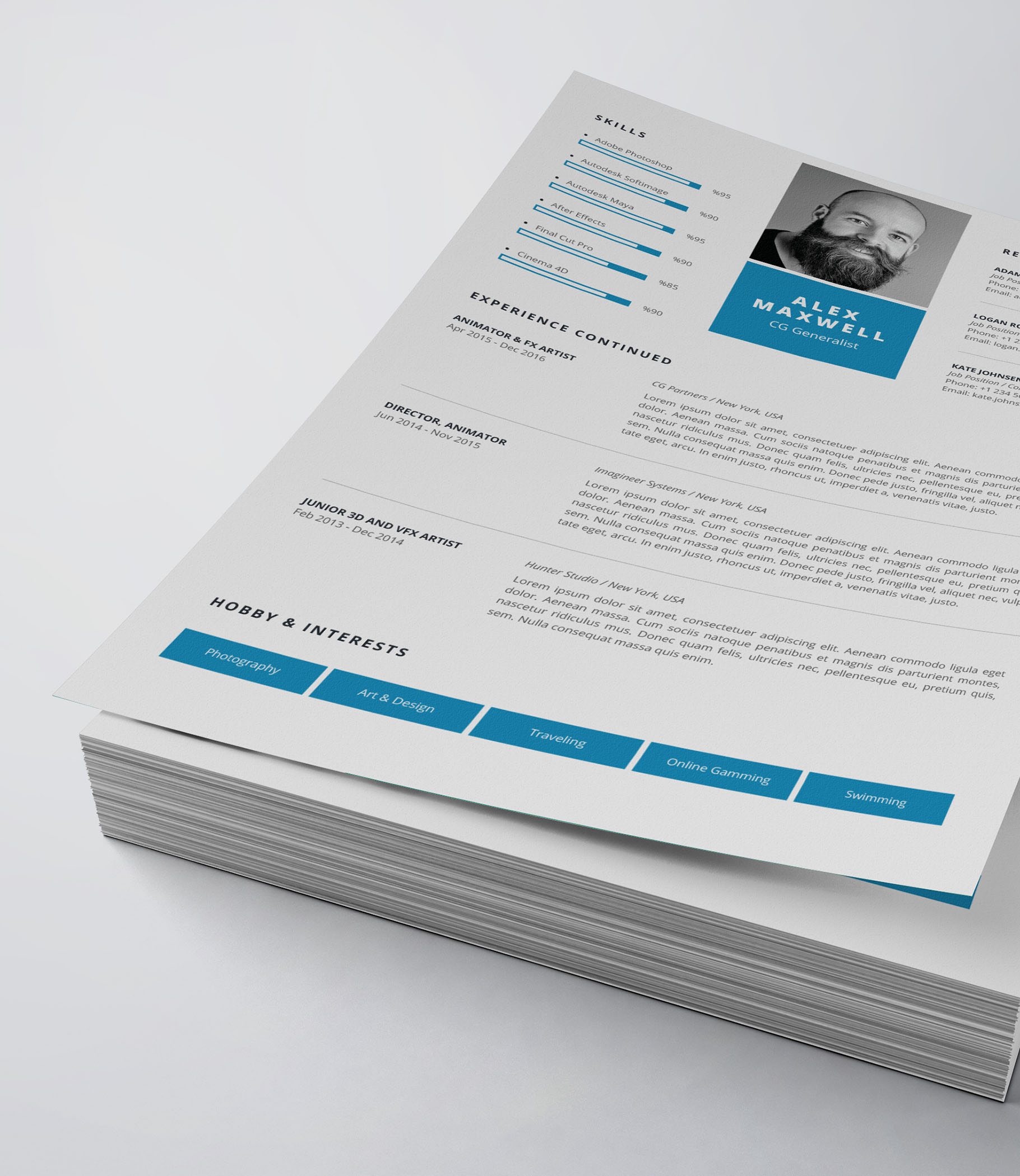 Clean and professional resume template with blue accents.