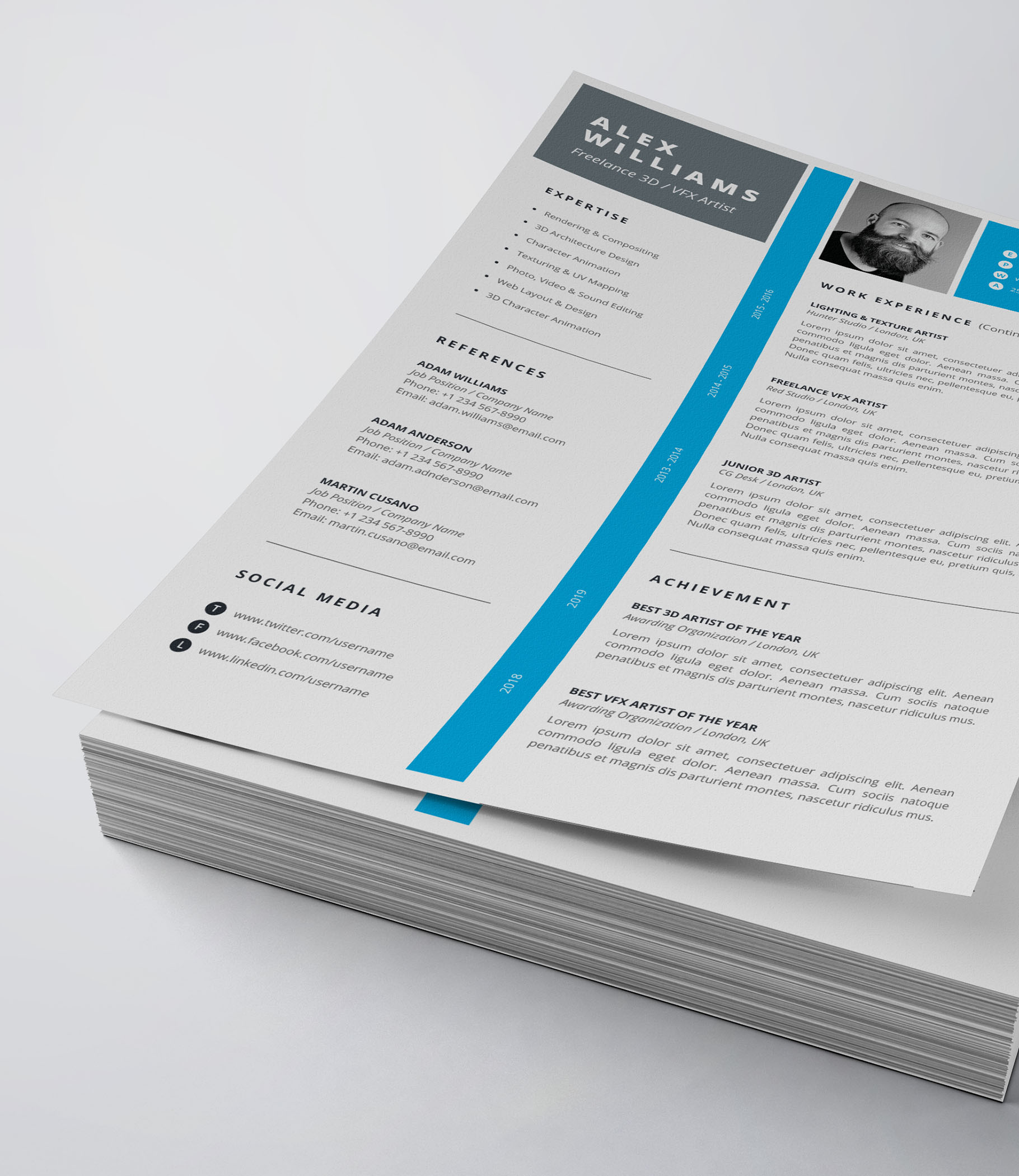 Professional resume template with a blue stripe.