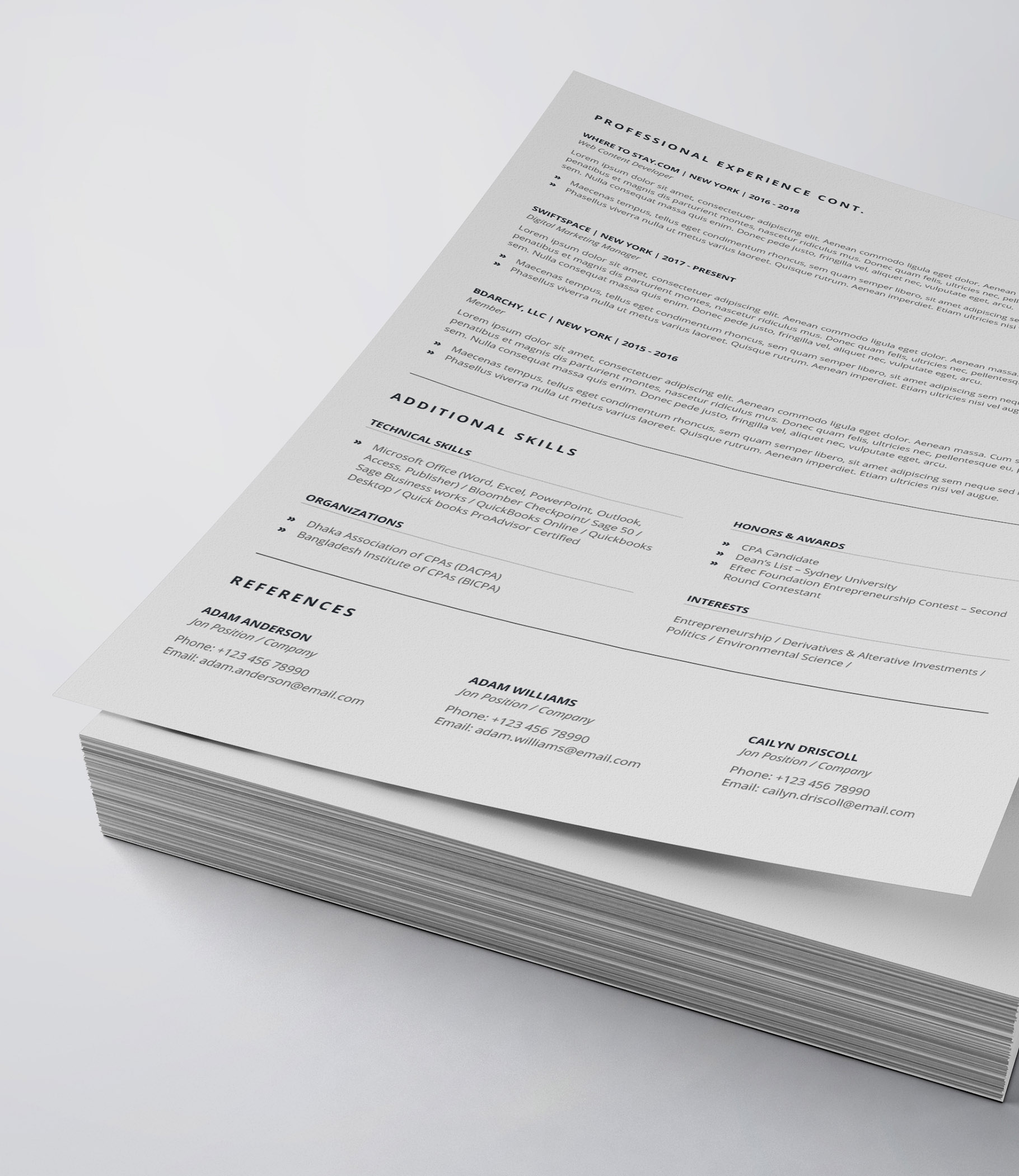 Stack of white resumes on top of each other.