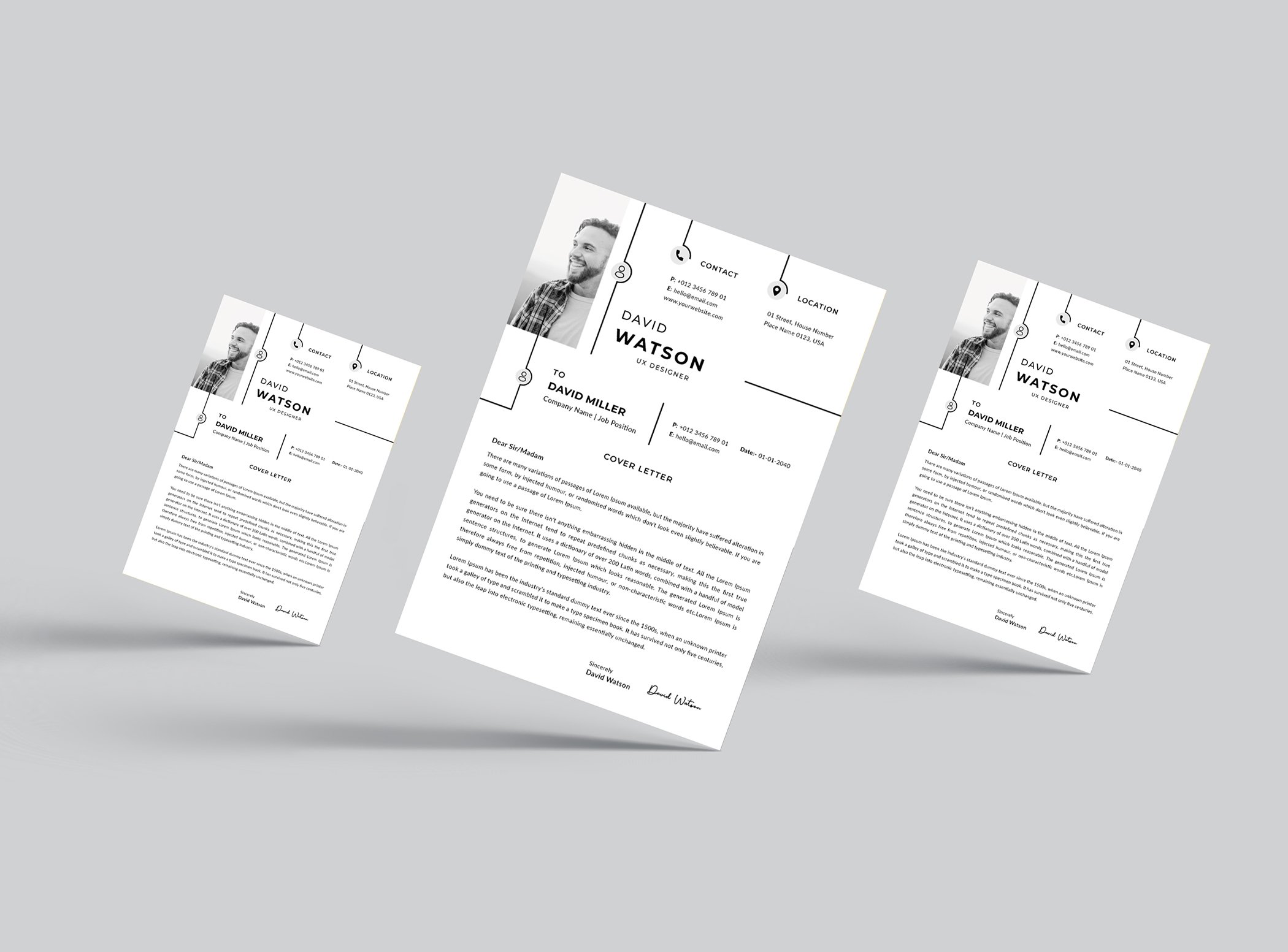 cv resume word and canva template preview image.