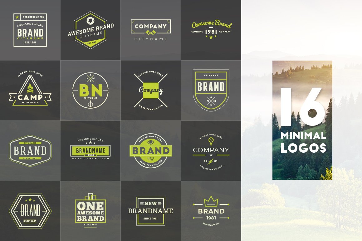 Set of 16 Minimal Logos preview image.