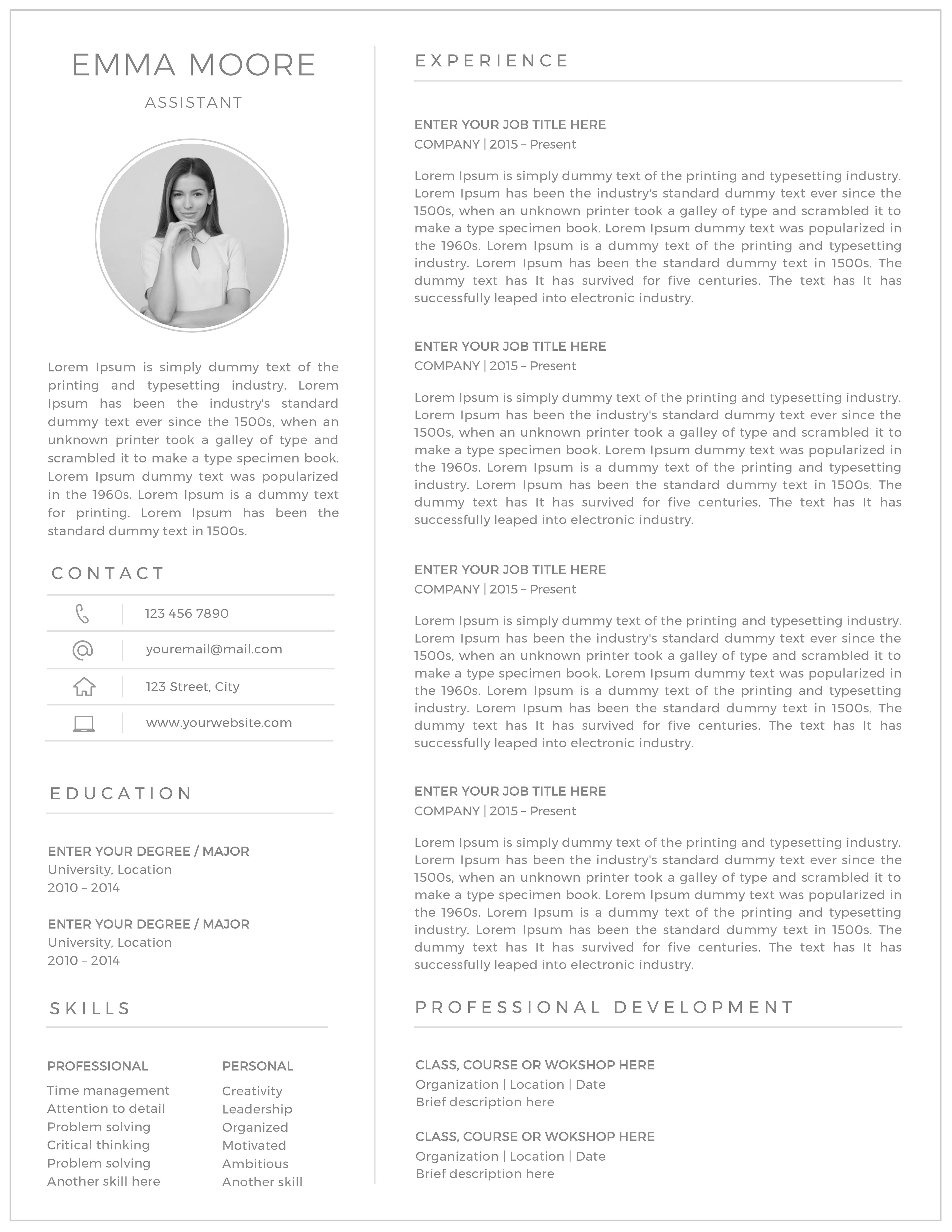 Professional resume template with a white background.