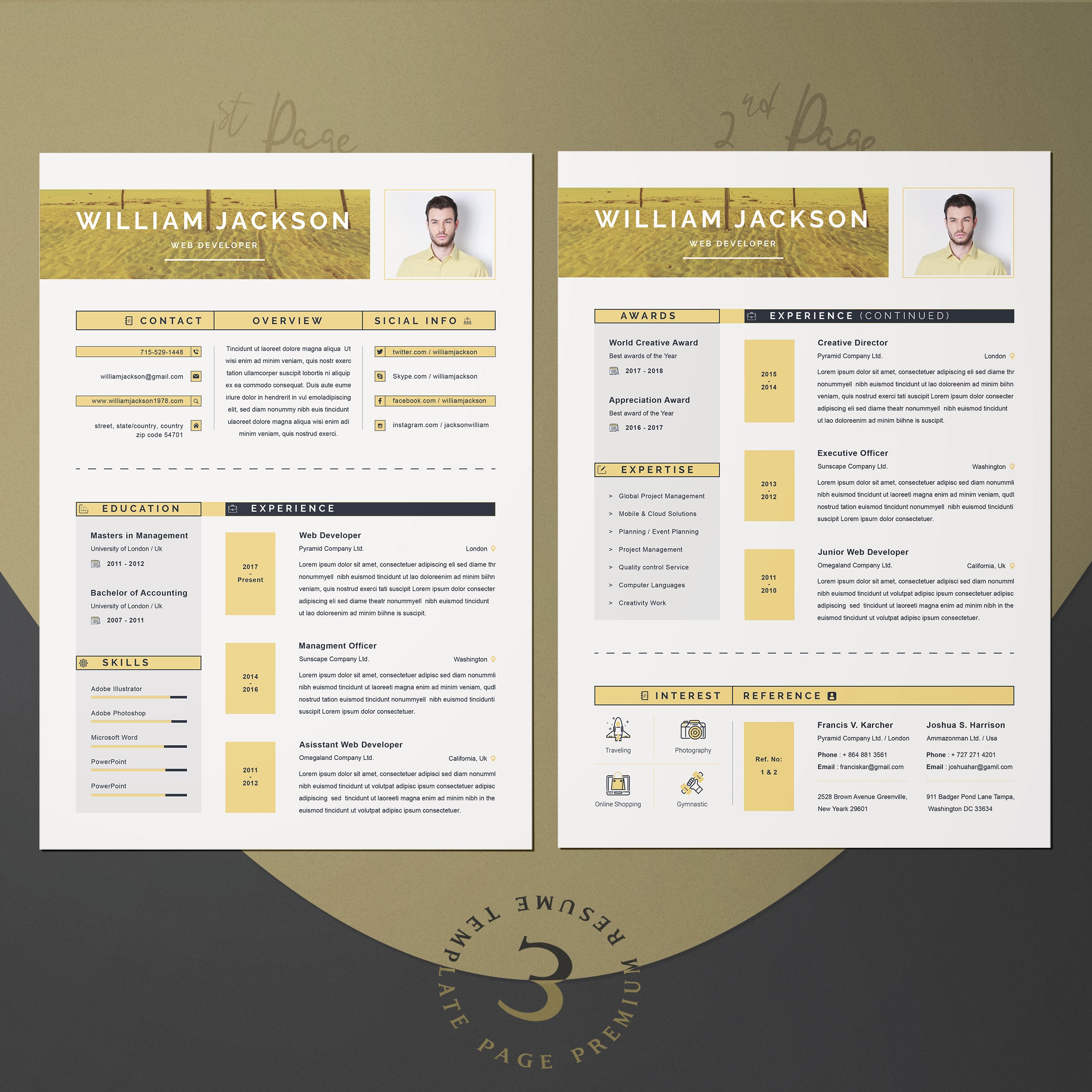 Yellow and black resume template.