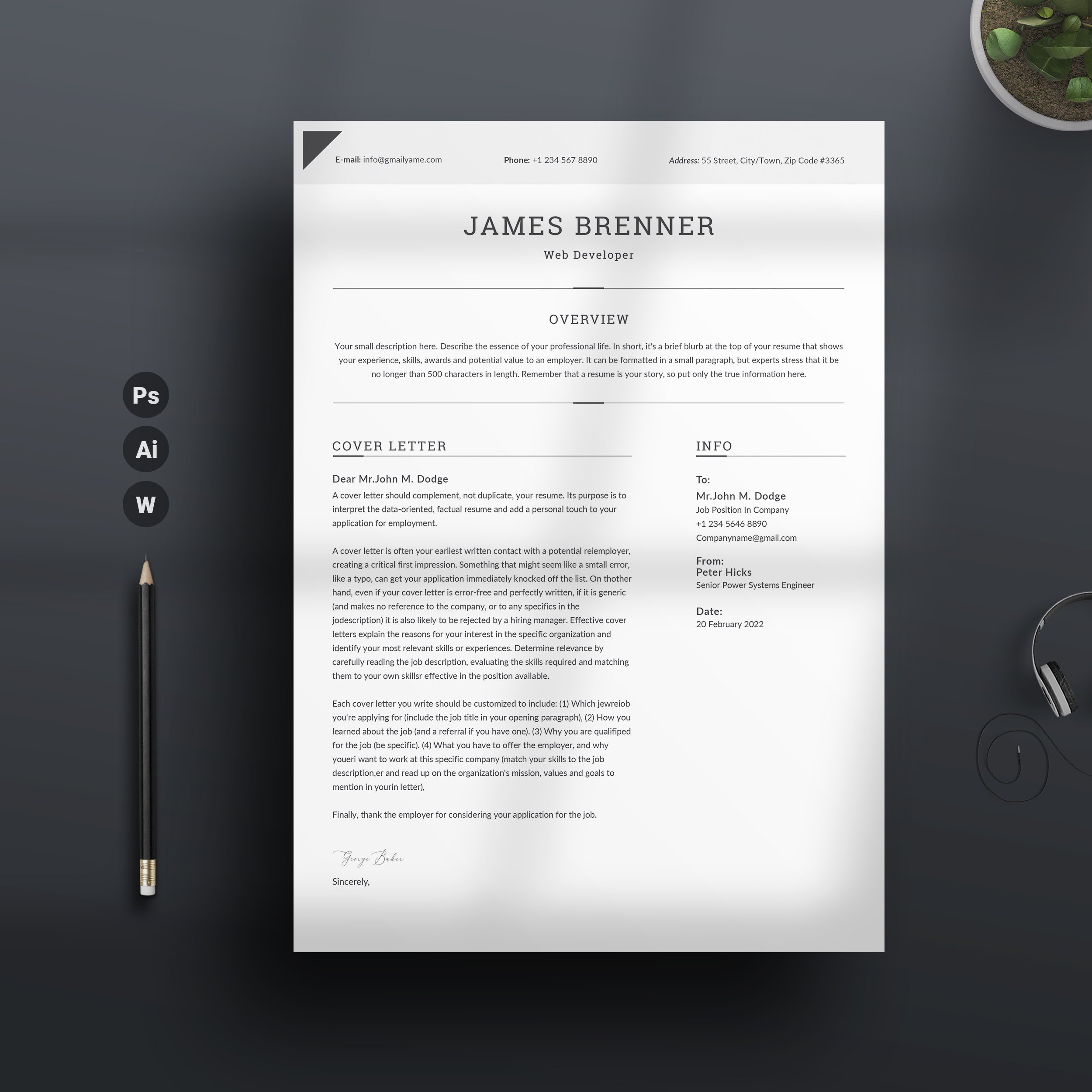 Professional resume on a desk next to a cup of coffee.