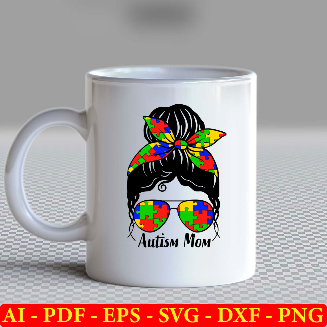 White coffee mug with autism mom on it.