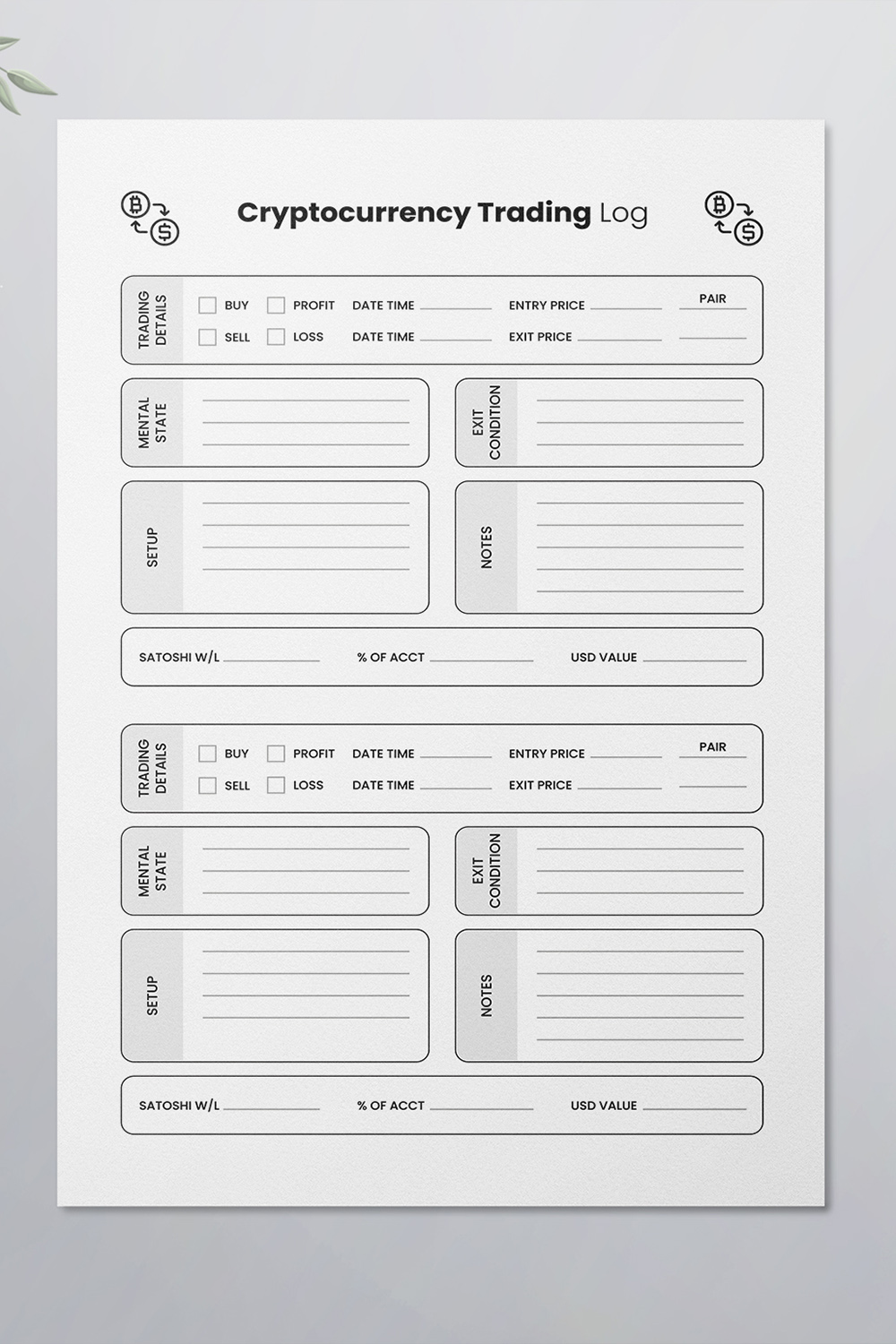 Cryptocurrency Trading Logbook pinterest preview image.