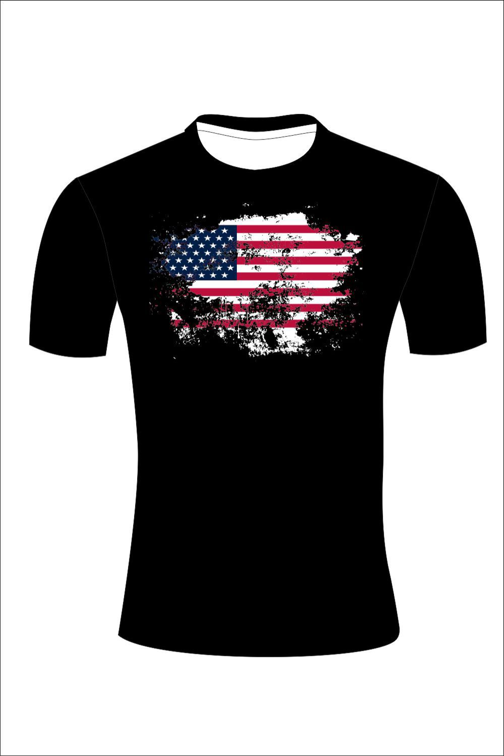 Black shirt with an american flag on it.