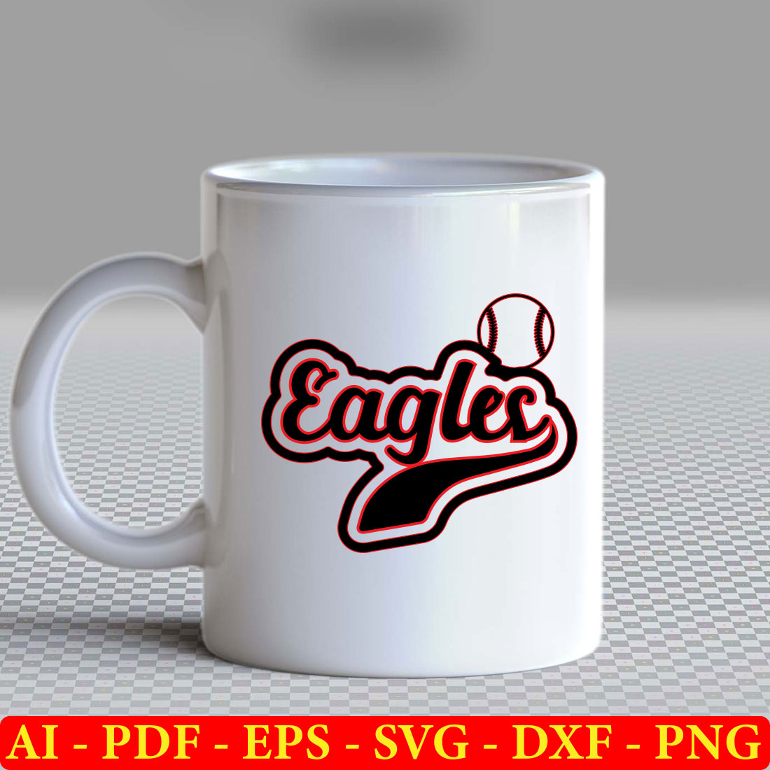 White coffee mug with the word eagles on it.