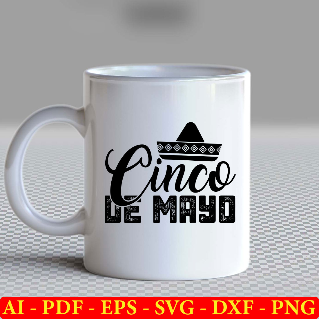 White coffee mug with the words cinco le mayo on it.