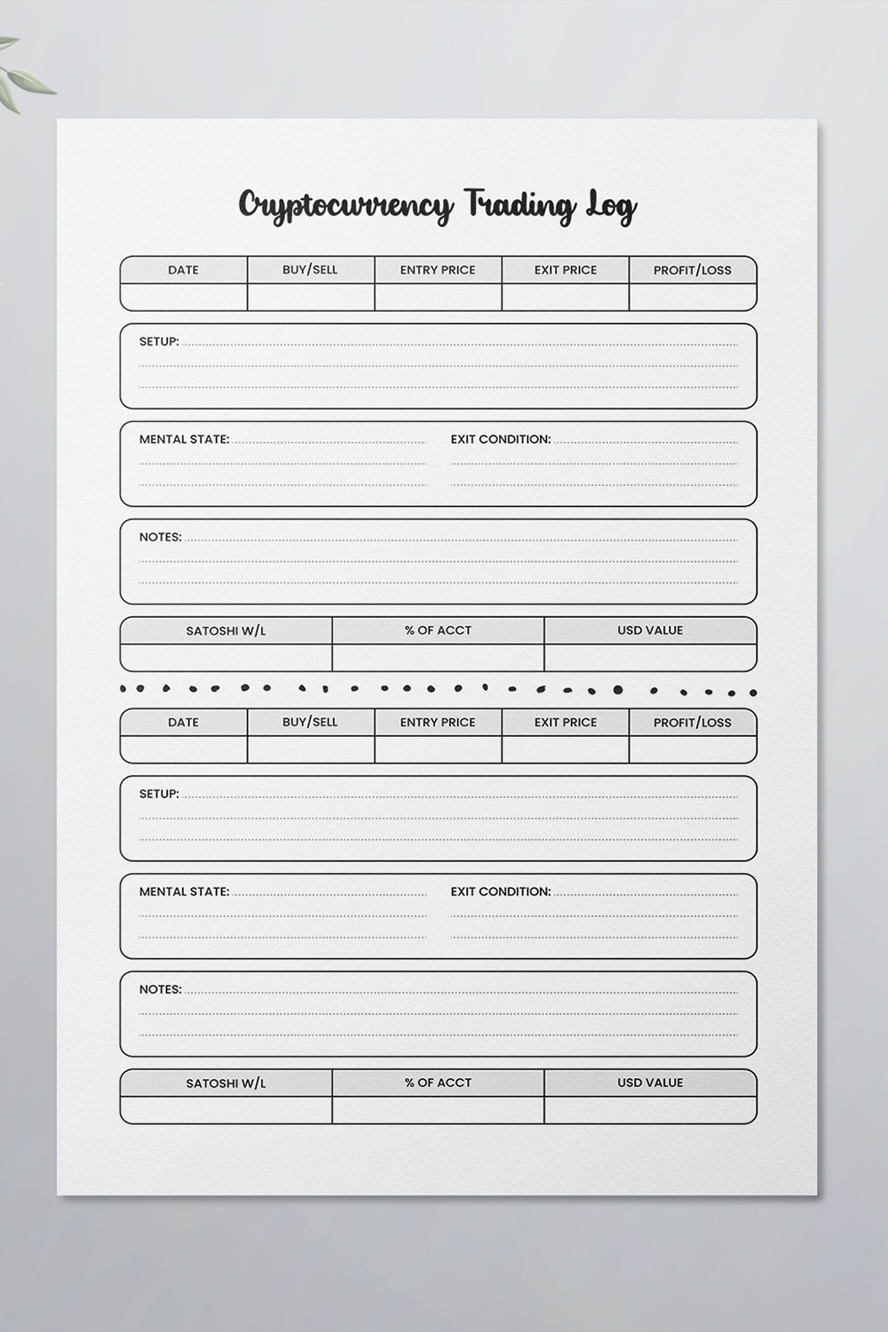 Cryptocurrency Trading Logbook pinterest preview image.