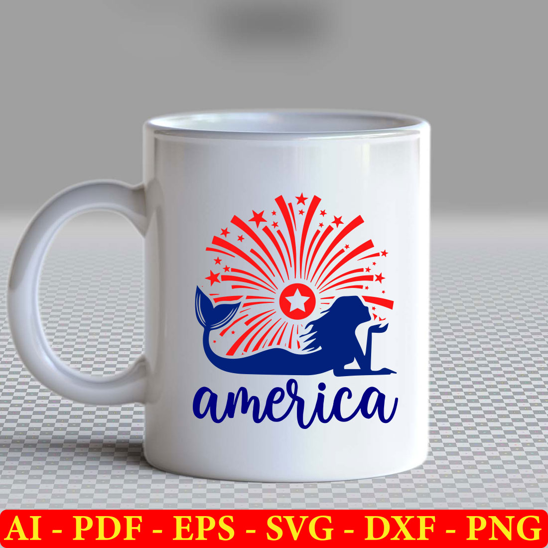 White coffee mug with the word america on it.
