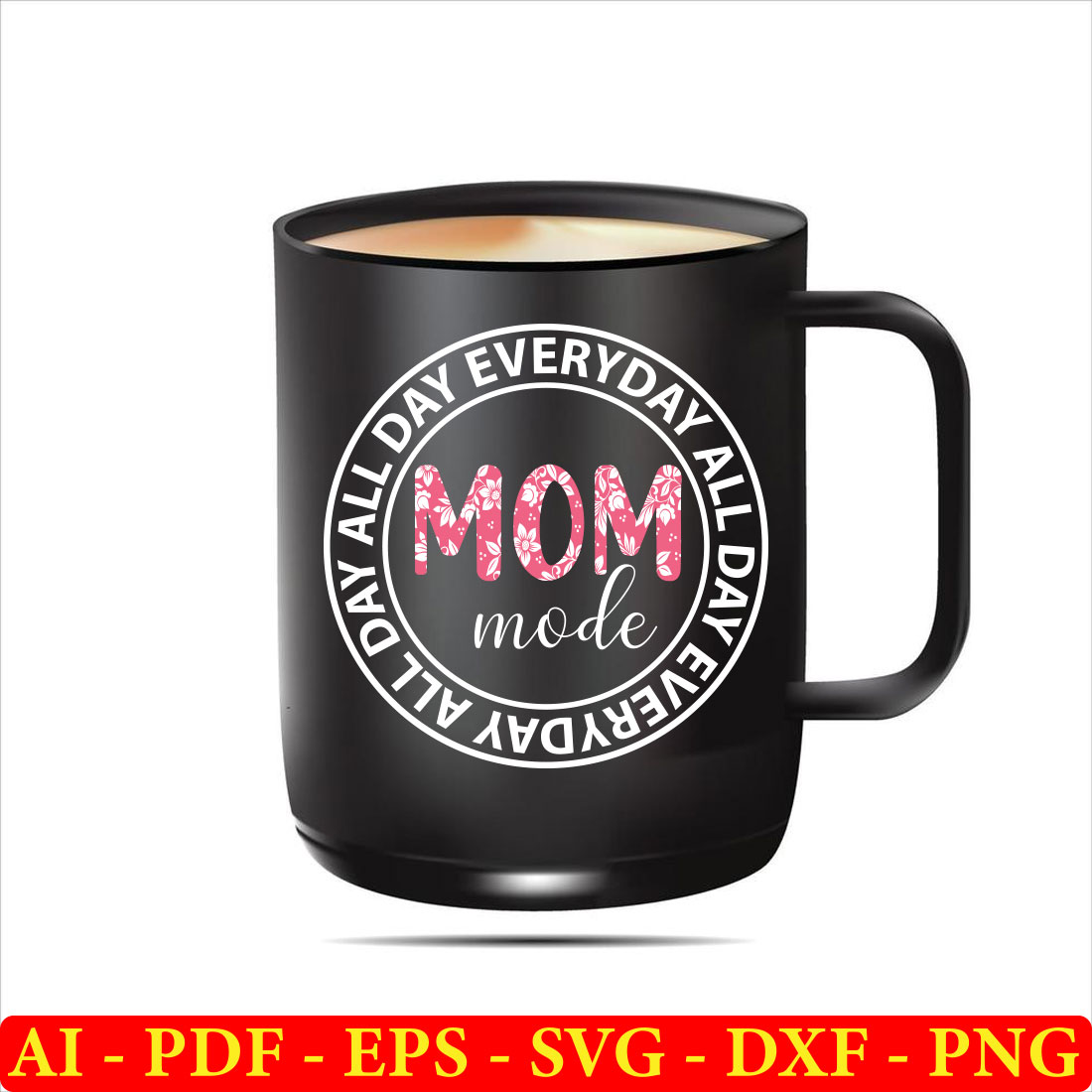 Black coffee mug with the words mom on it.