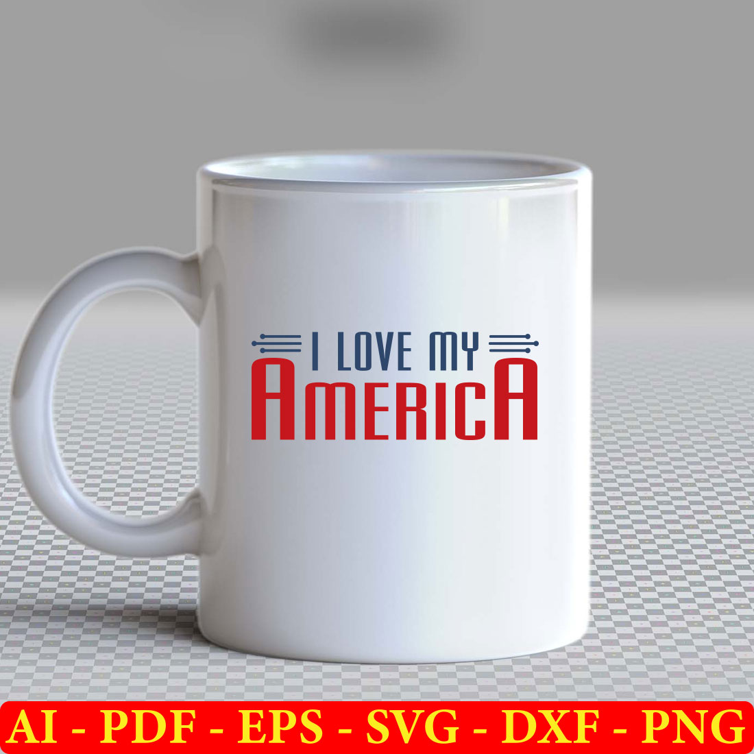 White coffee mug with the words i love my america printed on it.