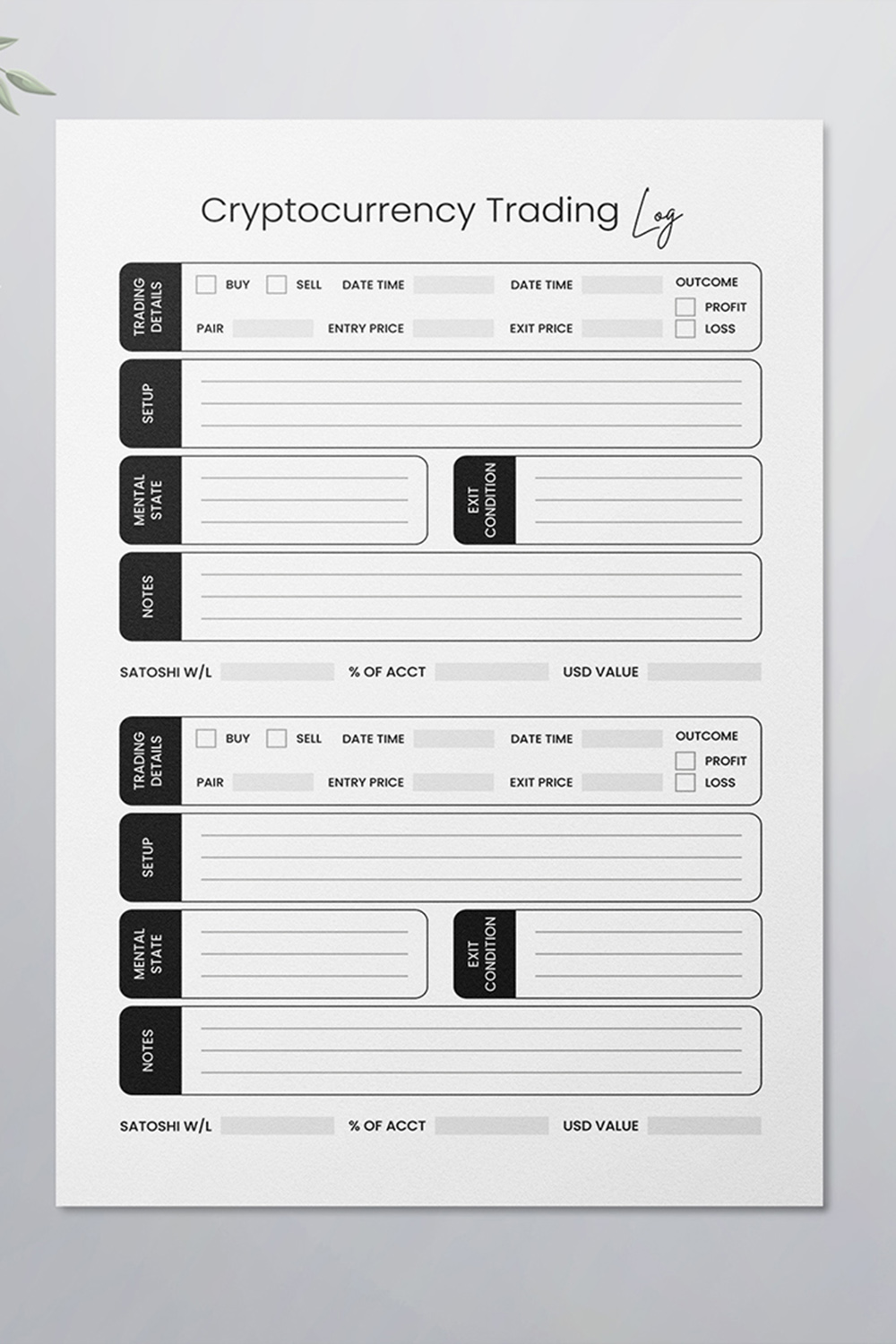 Cryptocurrency Trading Logbook pinterest preview image.