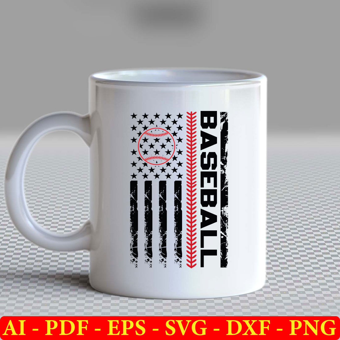 White coffee mug with an american flag on it.